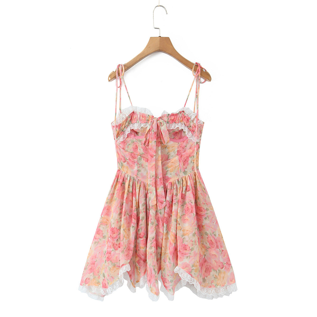 Women's Lace Irregular Flower Waist Trimming Spaghetti Dress