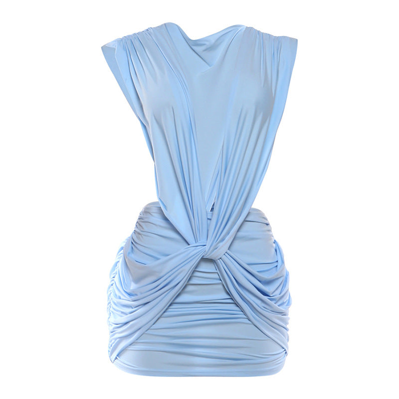 Women's Color Deep Sexy Slim Hip Pleated Dress