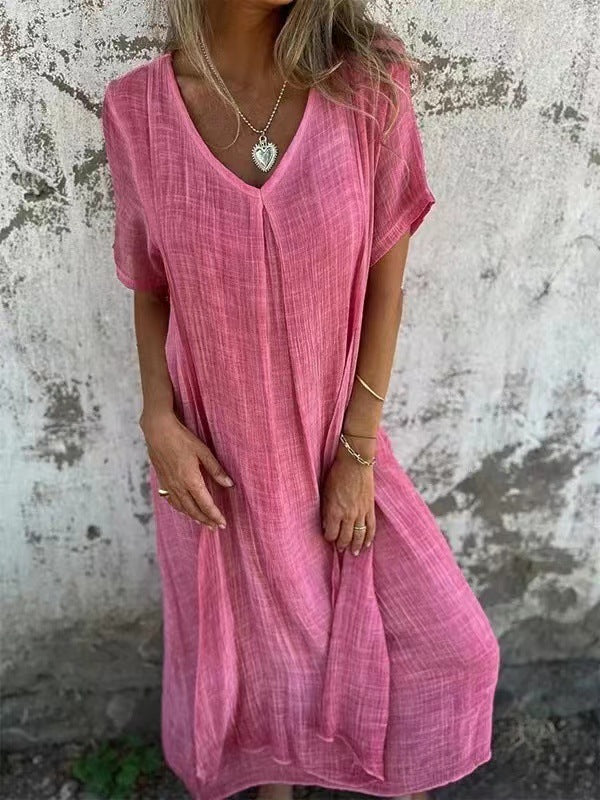 Women's Spring Fashion Cotton Linen Collar Dress