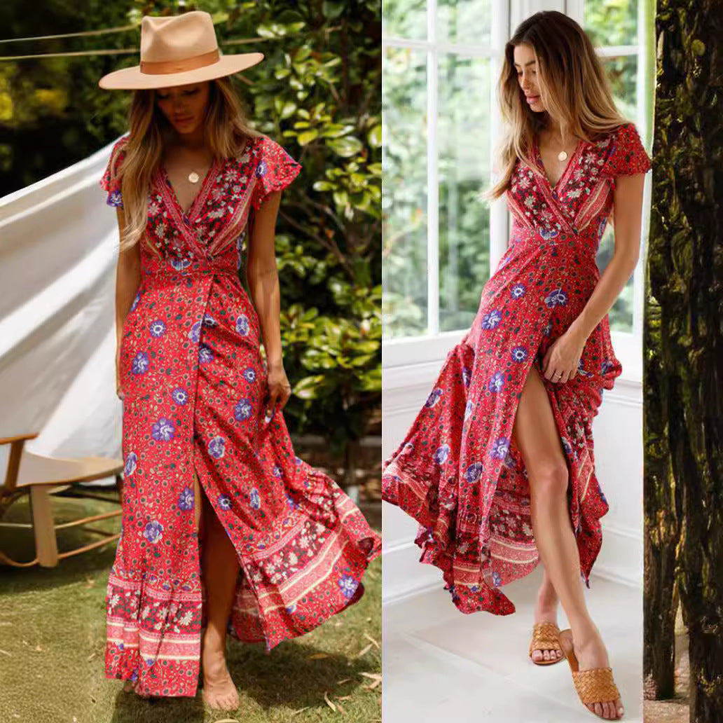 Comfortable Cool Split Bohemian Sexy Print Dress