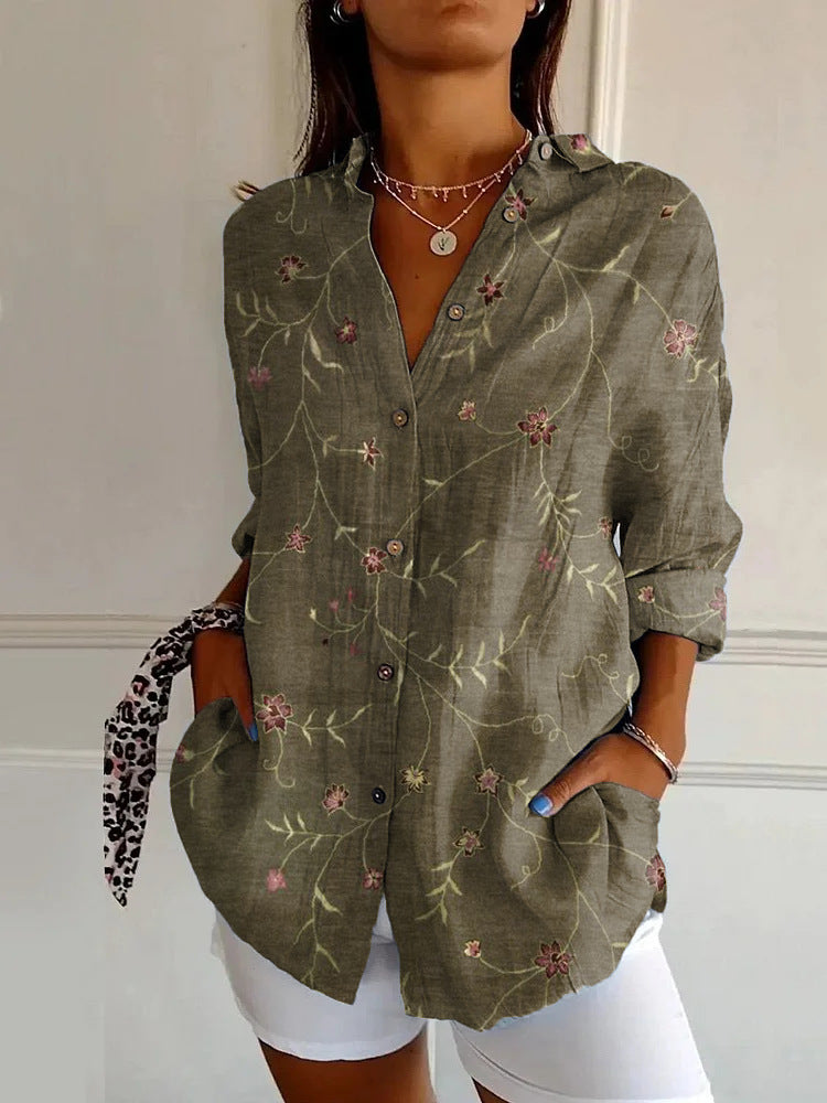 Women's Shirt Summer Trendy Printed Floral Sleeve Pattern Blouse