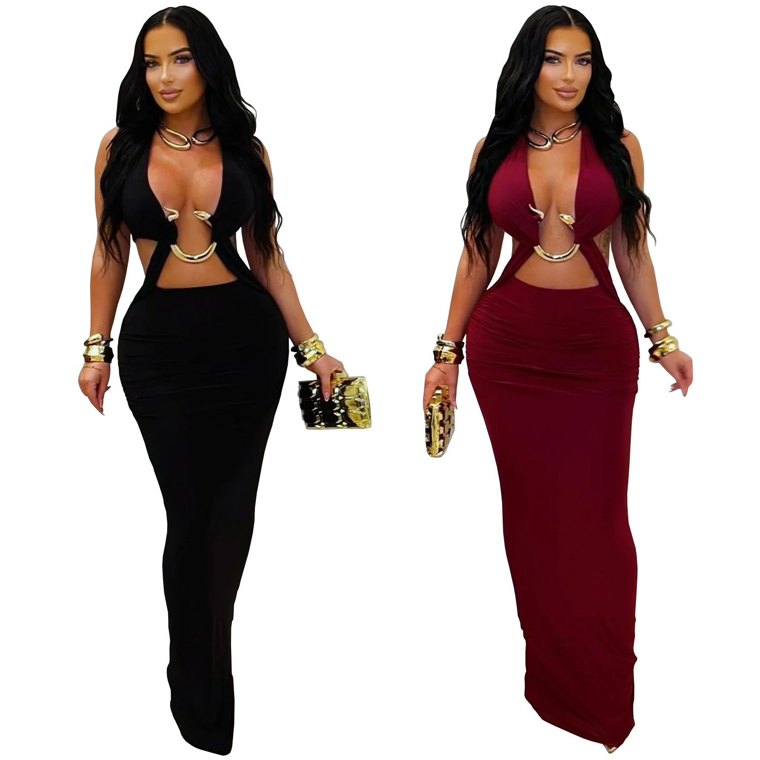 Women's Fashion Wear Sexy Slim Fit Pure Color Dress