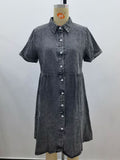 Trendy Women's Summer Denim Short-sleeved Midi Dress