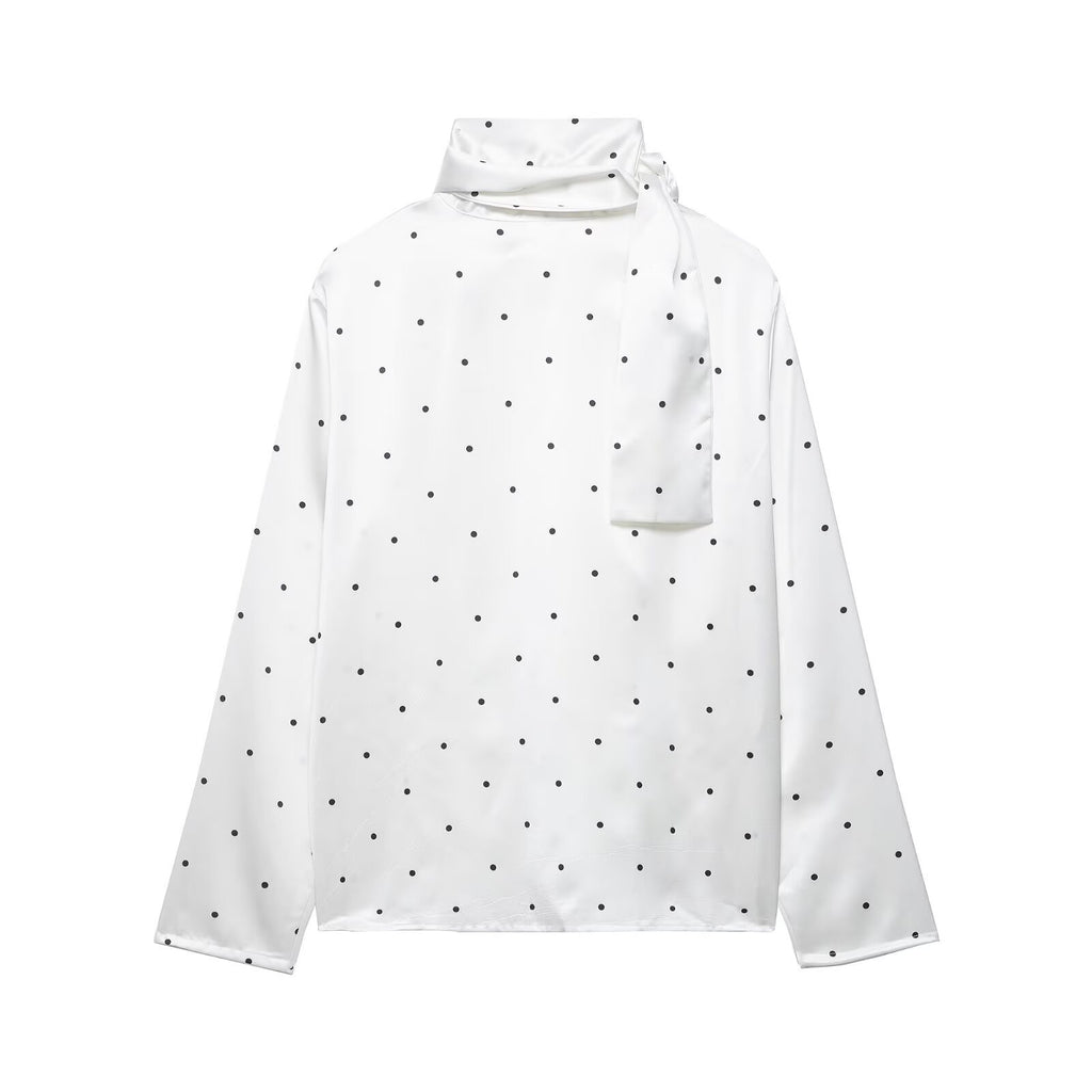Women's Polka Dot Satin Scarf Shirt Blouse