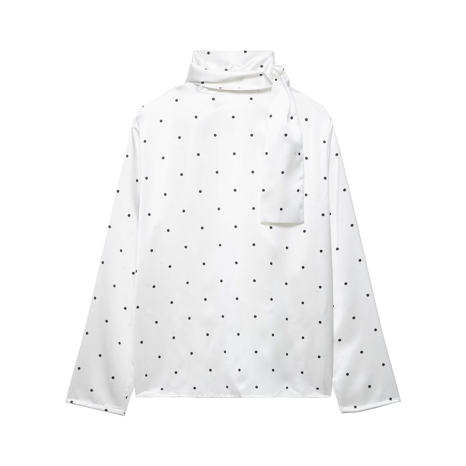 Women's Polka Dot Satin Scarf Shirt Blouse
