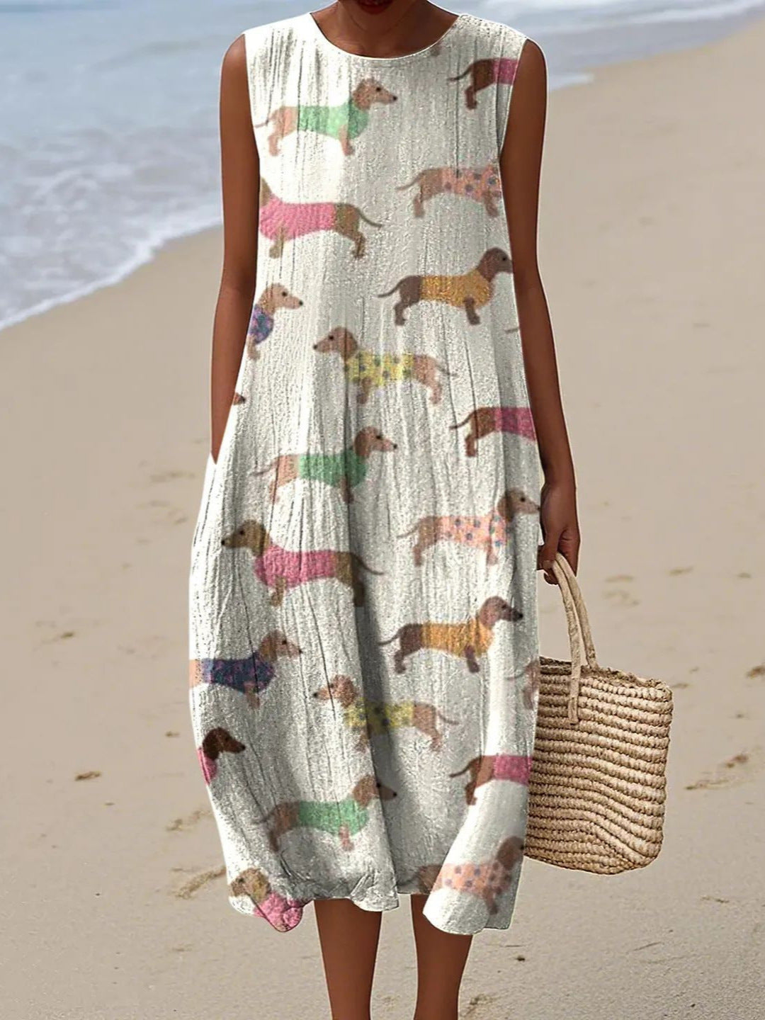 Women's Printed Round Neck Pullover Fashion Casual Dress