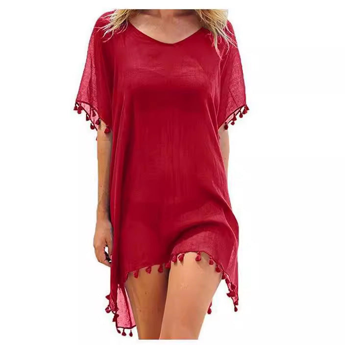 Women's Round Neck Chiffon Tassel Large Loose Beach Dress