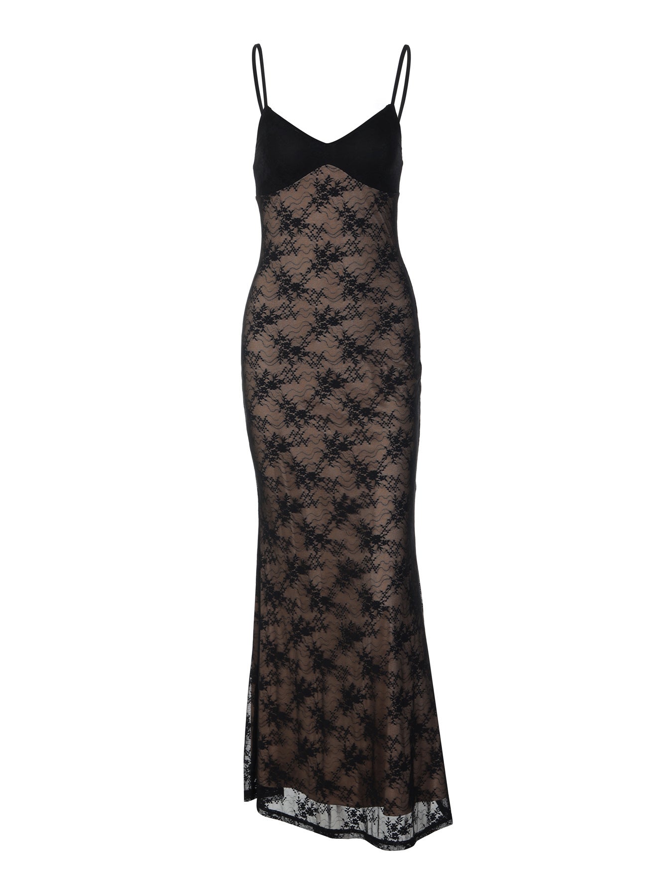 Women's Fashion Backless Lace Stitching Sexy Solid Dress