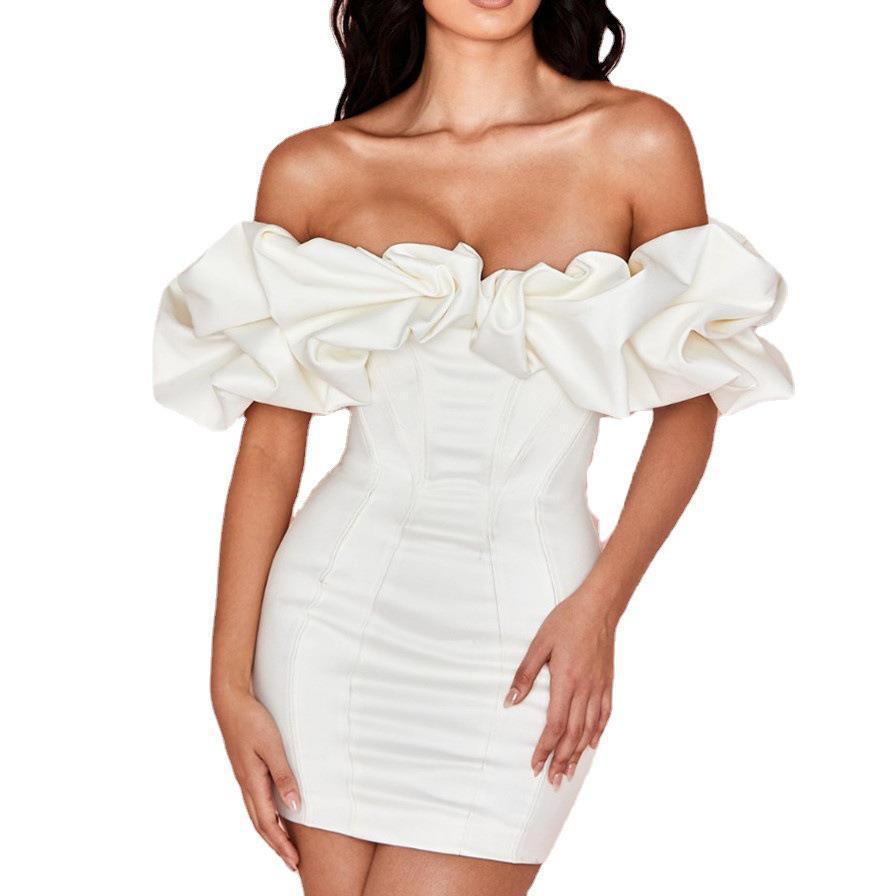 Popular Sexy Sheath Tube Fishbone Ruffled Dress