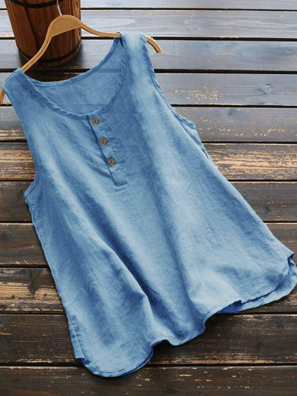 Women's Solid Color Round Neck Loose Casual Cotton Vests