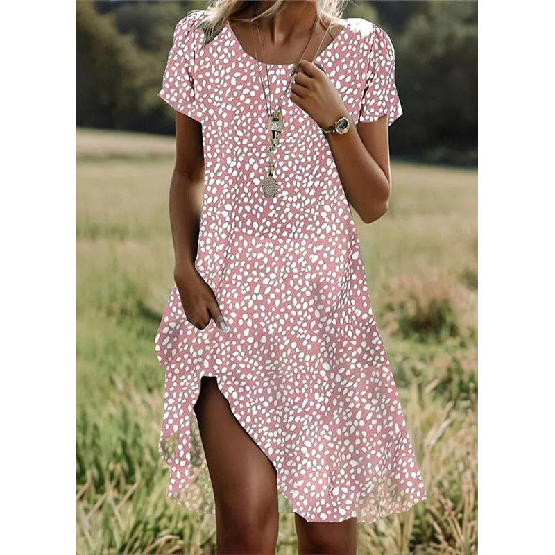 Summer Artistic Ethnic Style Scoop Mid-length Dress
