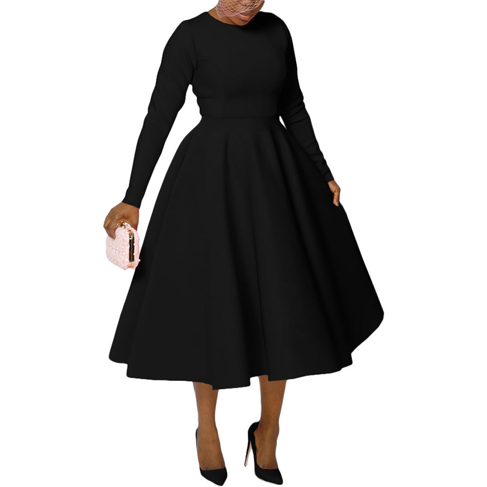 Women's Solid Color Round Neck Long Sleeve Flat Part Of Knife Dress