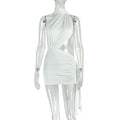 Women's Street Fashion Wear Stitched Backless Solid Color Hip Pleated Dress