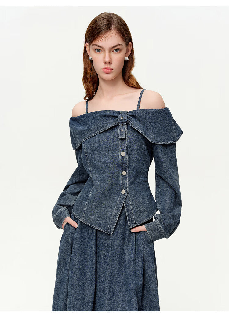 Women's Denim Long Sleeve Shirt Slim Design Sense Tops