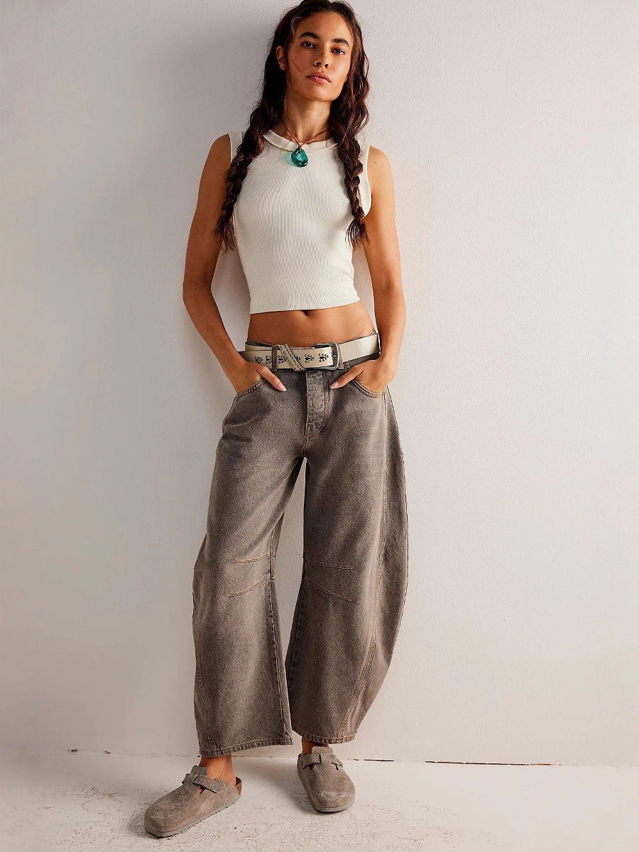 Women's Autumn Casual Loose Mid Waist Cylindrical Women's Jeans