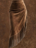 Women's Retro Western Tassel Hem Irregular Suede Skirts