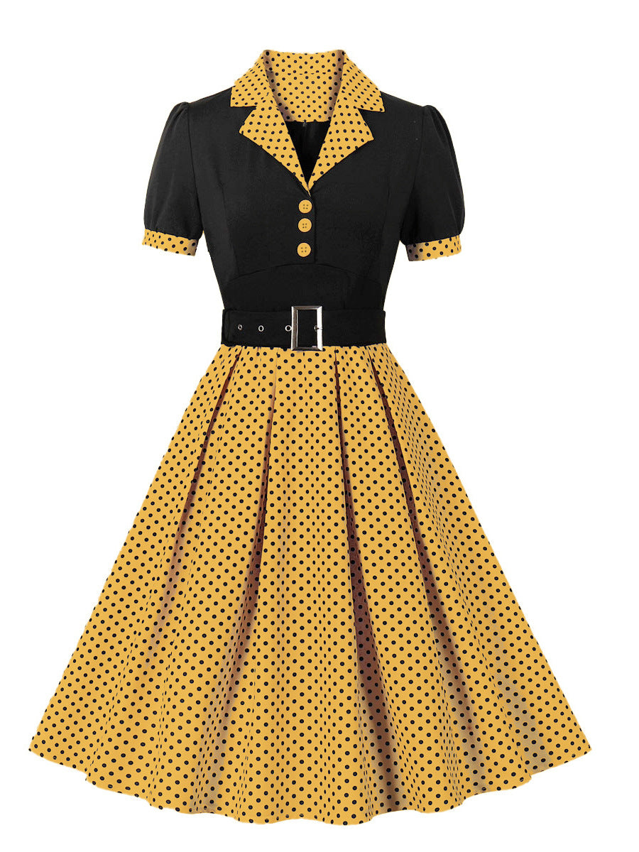 Women's Commuter Artistic Retro Dots Sleeve Lapel With Shorts