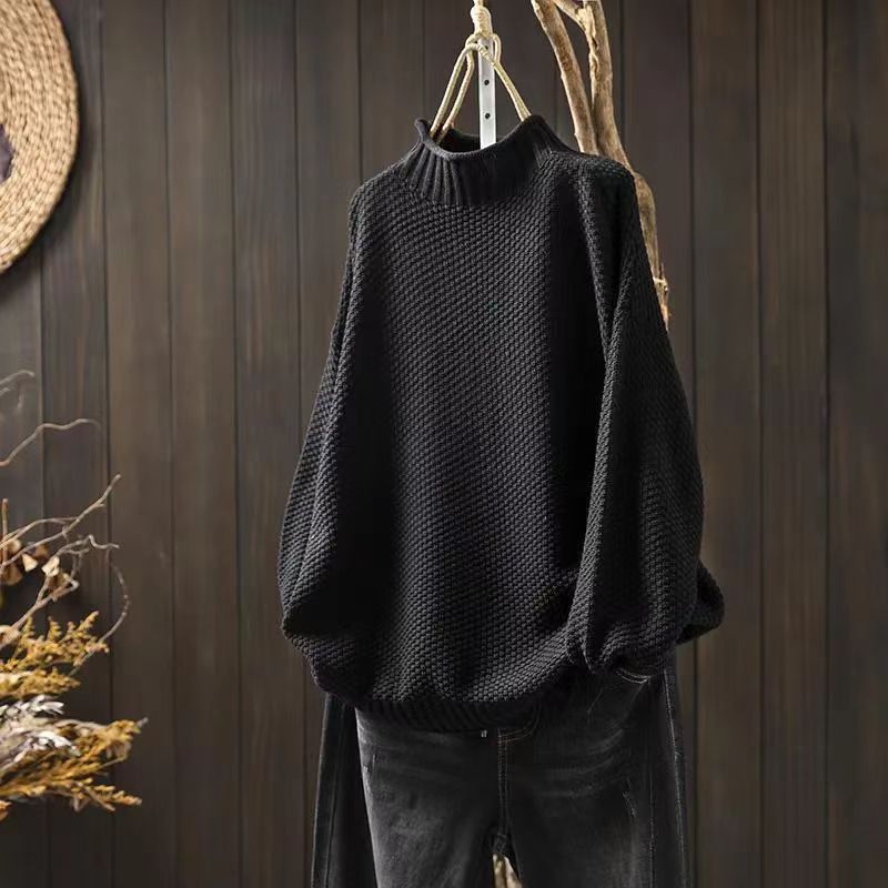 Women's Mock Neck Loose Pullover Large Long Women's Sweater