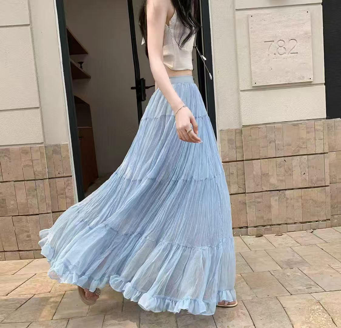 Women's Line Midi Dress With Pleated Stitching Skirts