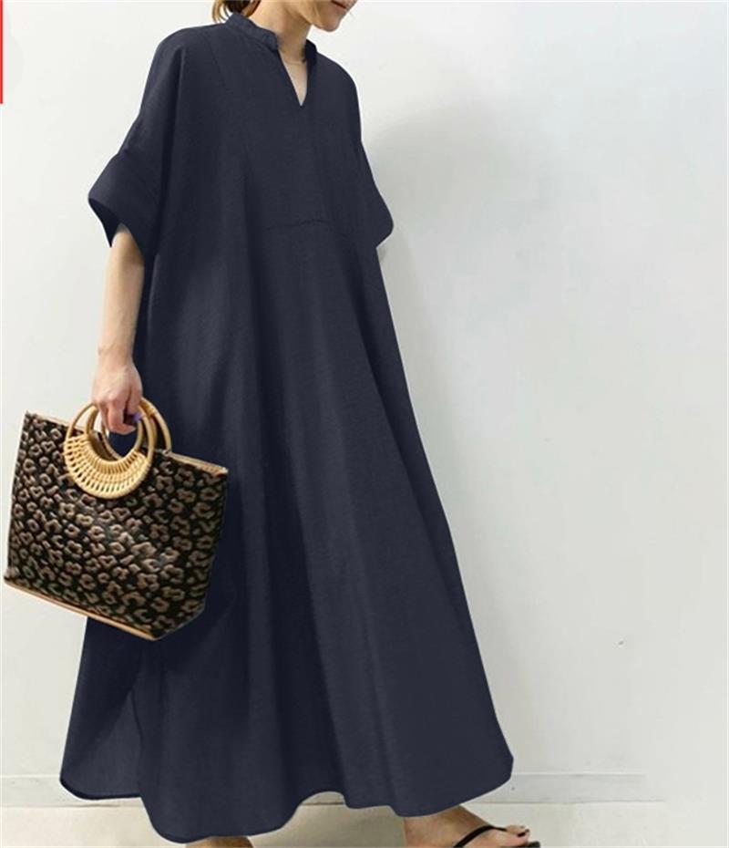 Women's Solid Color Half Sleeve Long Casual Dress
