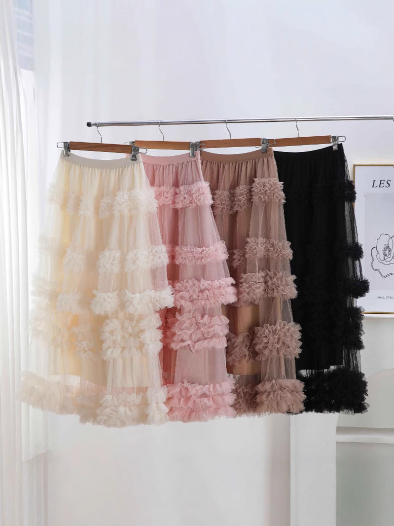 Long Cake Dress Pettiskirt High Waist Solid Color A- Skirt