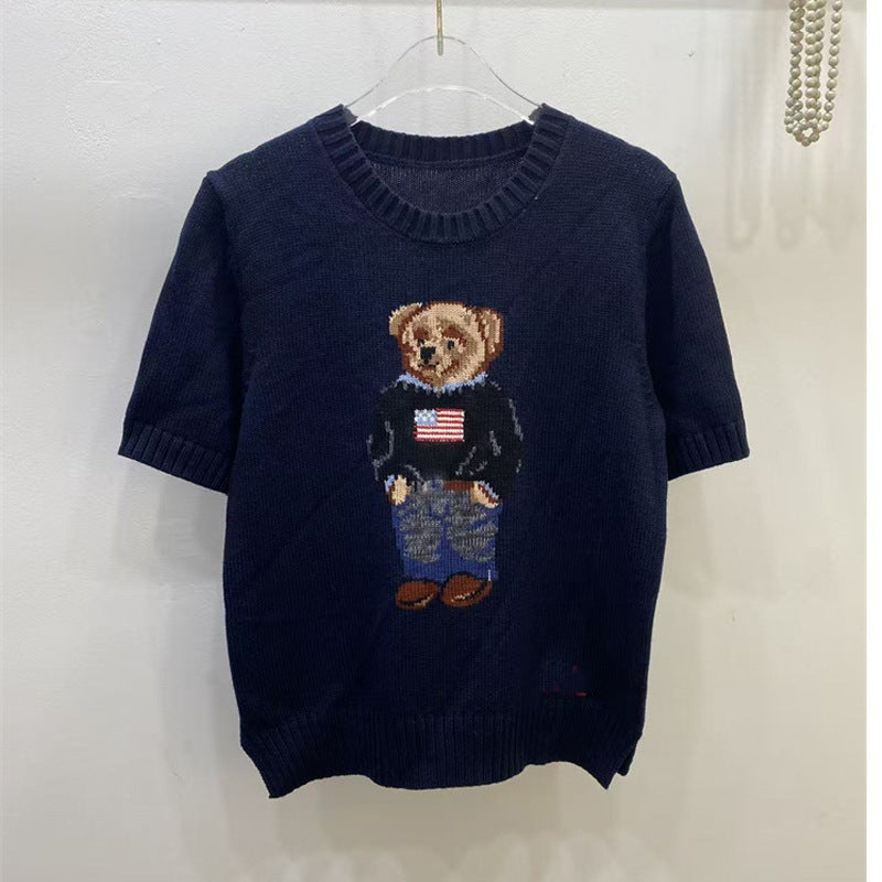Women's High Quality Cartoon Jacquard Bear Sleeve Shorts
