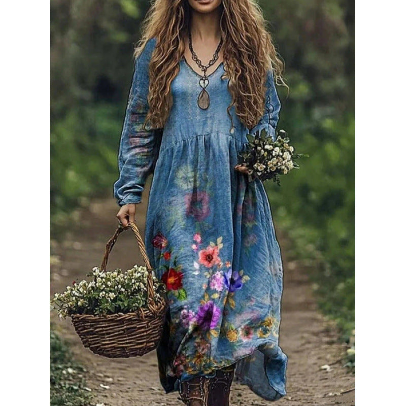 Durable Fashion Beautiful Autumn Vintage Printed Dress