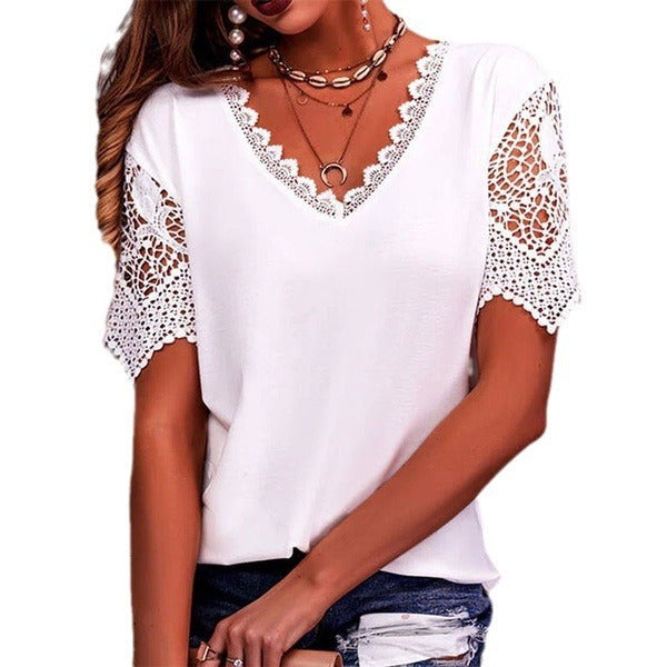Women's Popular Lace Stitching Loose Sleeve Shorts