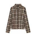 Women's Versatile Plaid Lapel Single Breasted Long Sleeve Slim Blouse