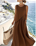 Round Neck Sleeveless Contrast Color Loose Dress