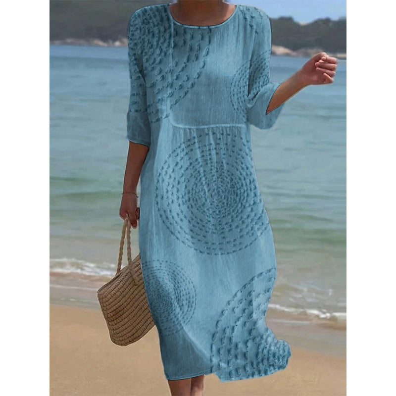 Women's Summer Loose Round Neck Fashion Long-sleeved Dress