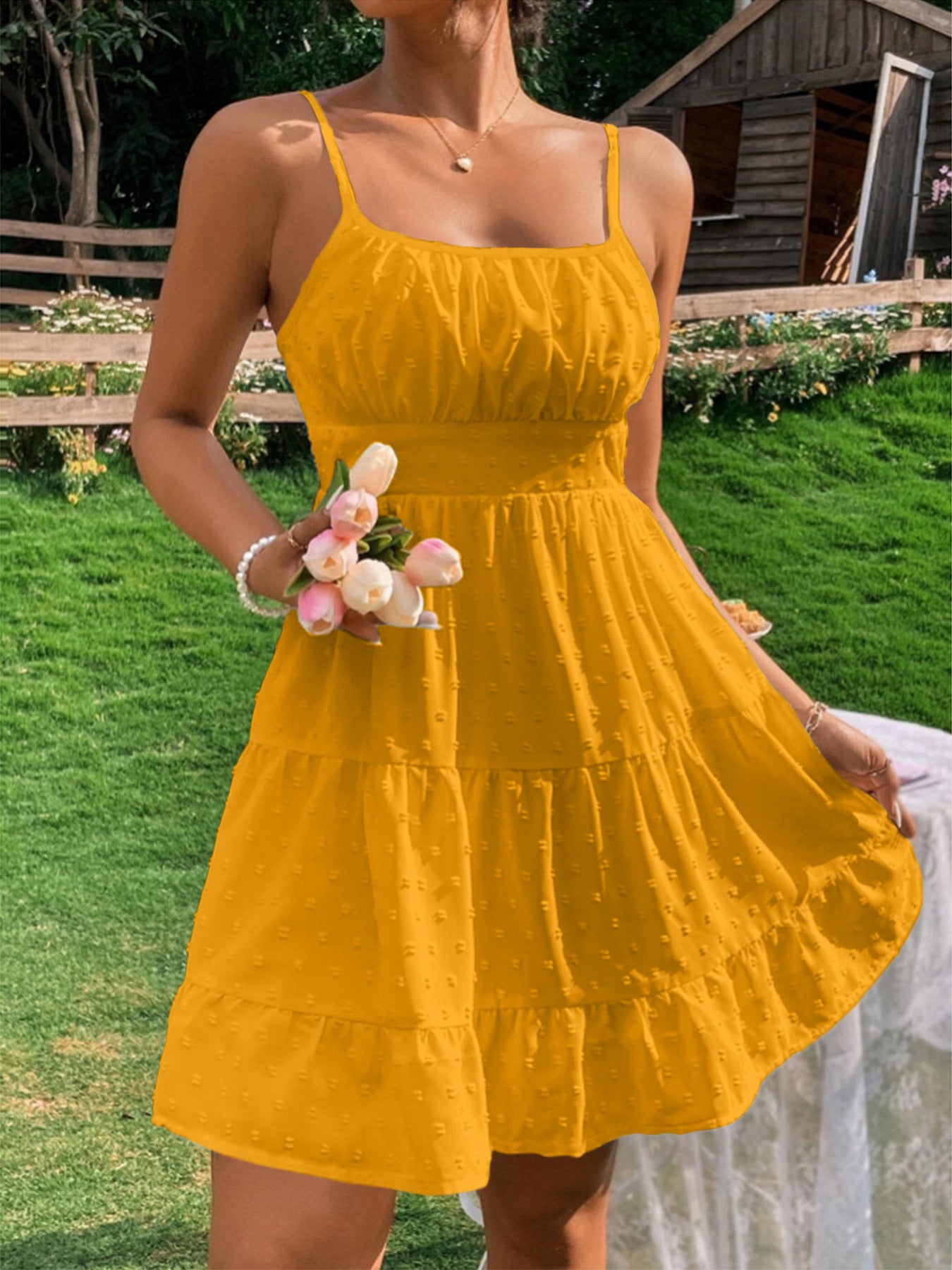 Pretty Charry Round Dot Polka Brace Dress