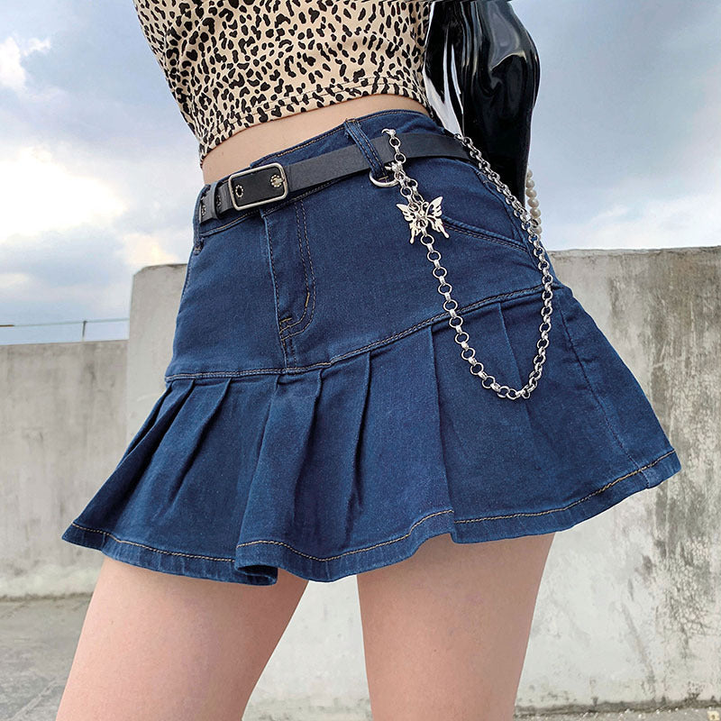 Women's Half-length Denim Youth Sexy Two-piece Stretch Skirt