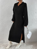 Women's Solid Color Drop Shoulder Slit Thigh No Belt Autumn Dress