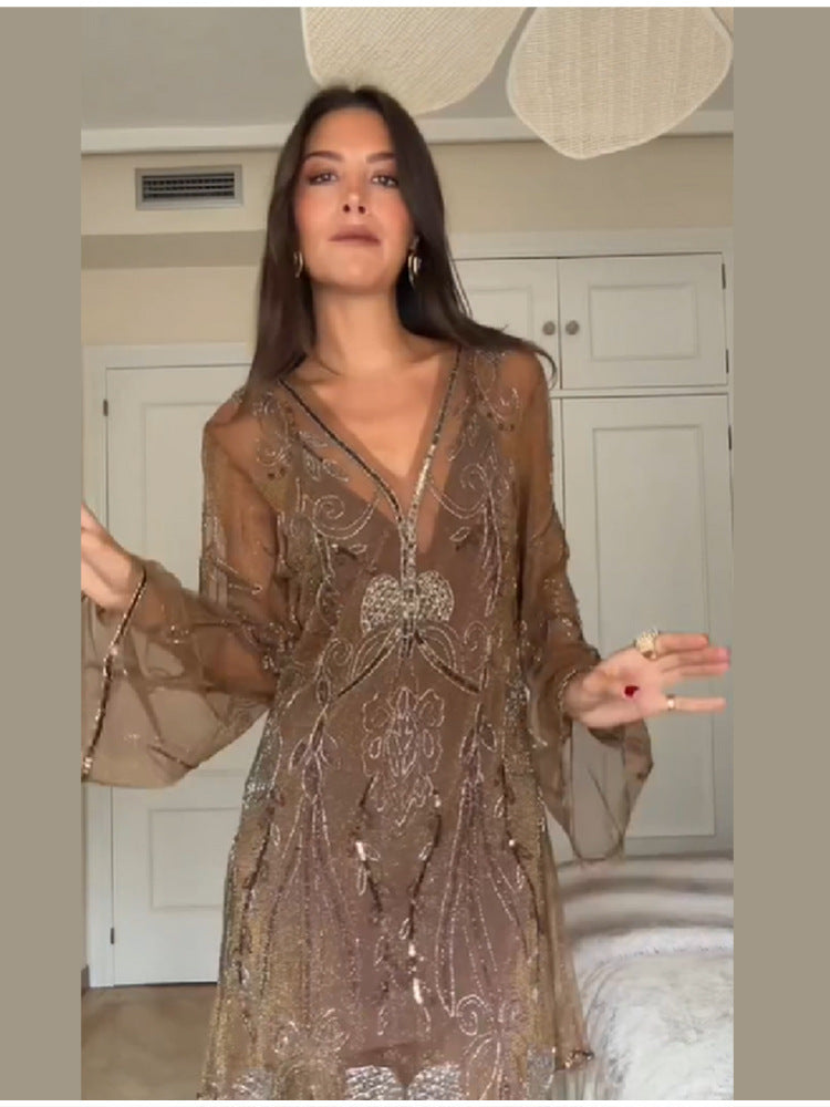 Women's Sexy Pure Desire Long Sleeve Ruffled Dress