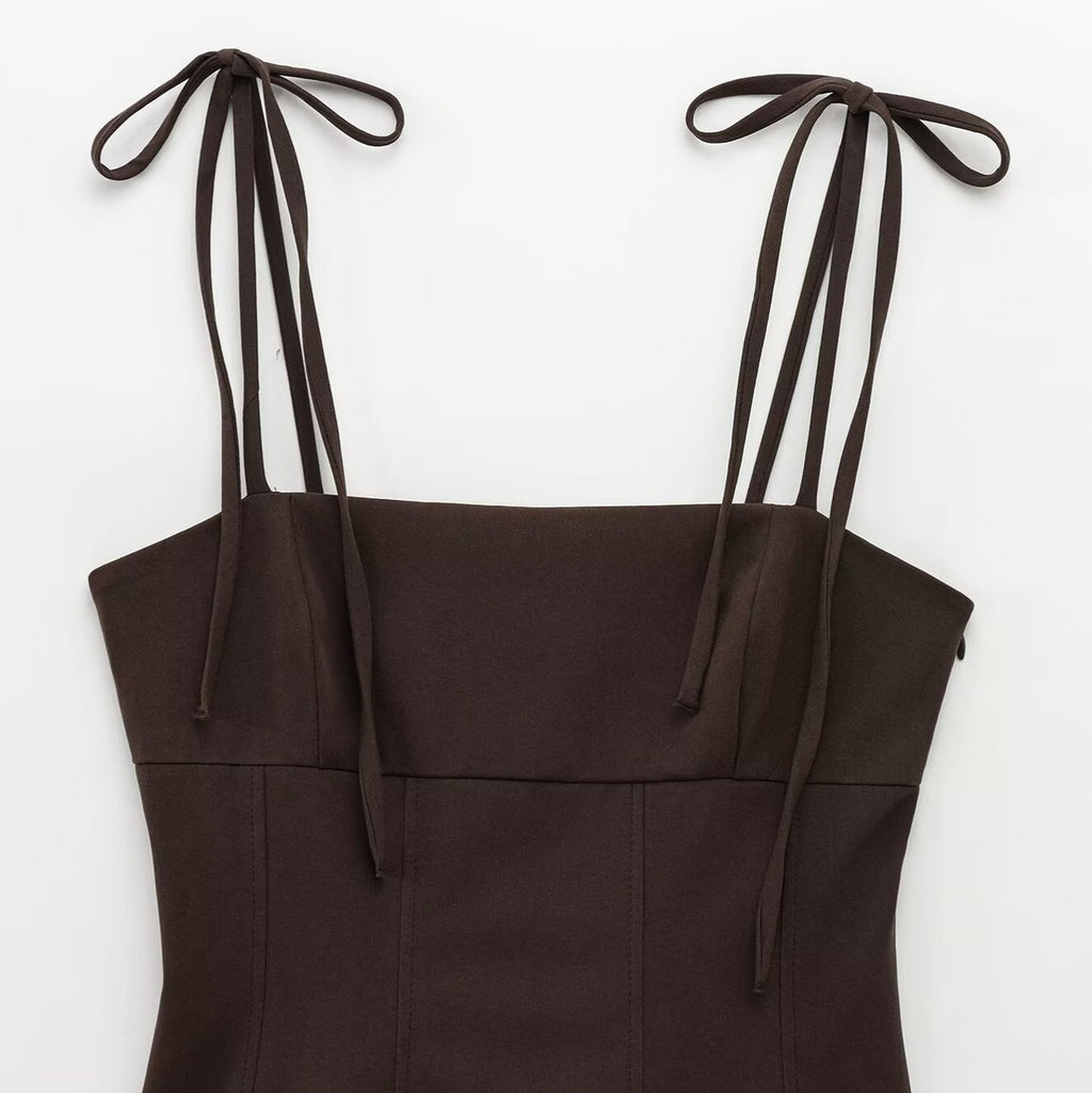Women's Fashion Casual Decorative Coffee Color Bow Straight Collar Stretch Women's T-shirt