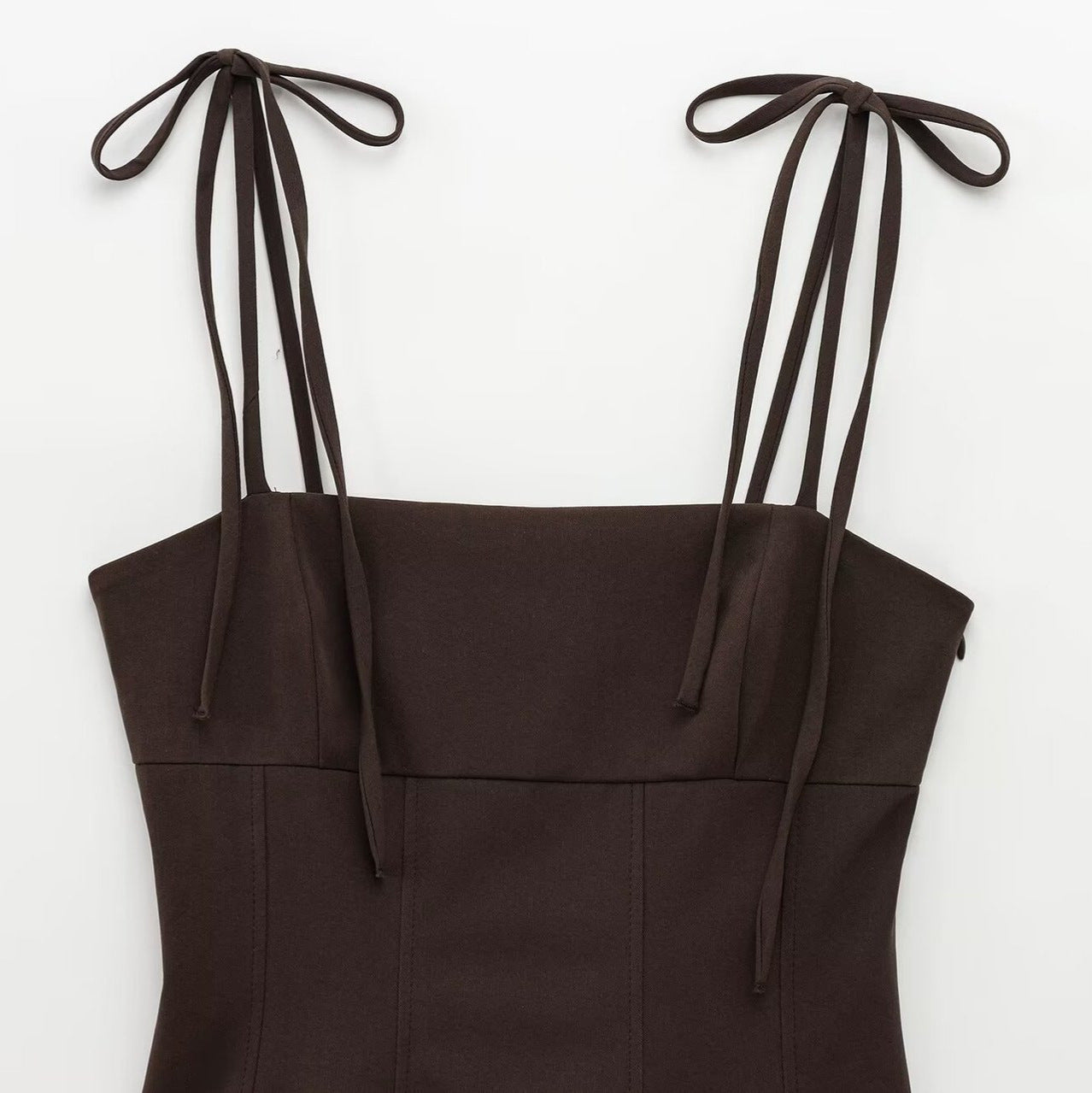 Women's Fashion Casual Decorative Coffee Color Bow Straight Collar Stretch Women's T-shirt