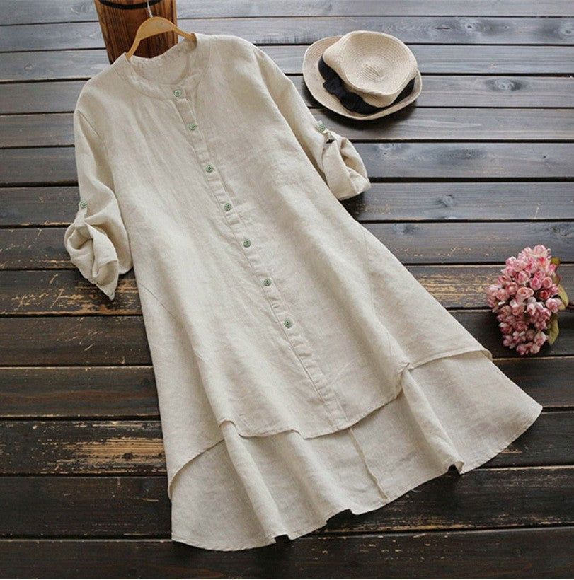Color Buttons Cotton Long Sleeve Shirt Blouse