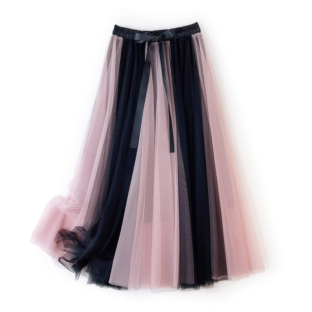 Color Mesh Gentle Four Wide Hem Skirts