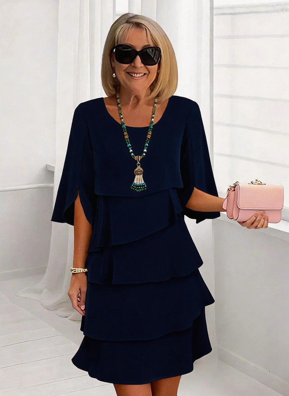 Women's Fashion Solid Color Round Neck Cake Dress