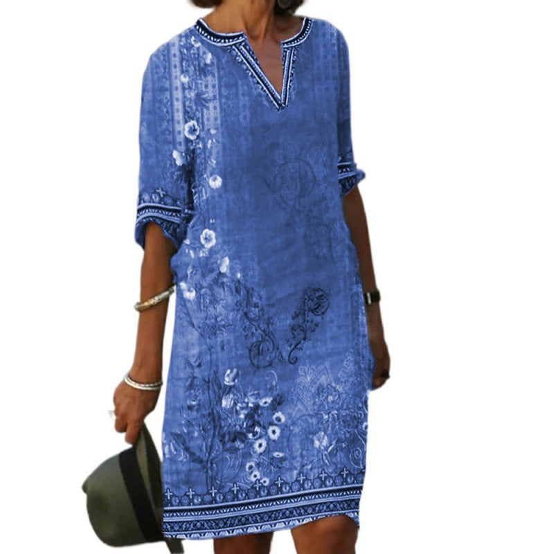 Slouchy Women's National Style Printed Casual Dress