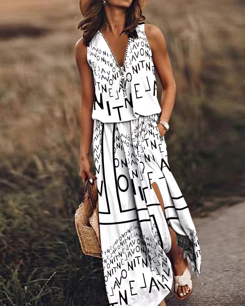 Women's Summer Sleeveless Long Fashion Casual Tight Waist Dress