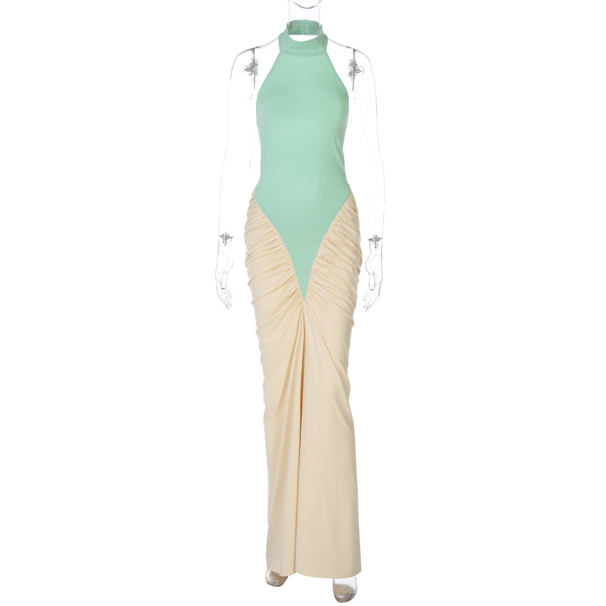 Women's Sexy Backless Halter Stitching Contrast Color Clothing