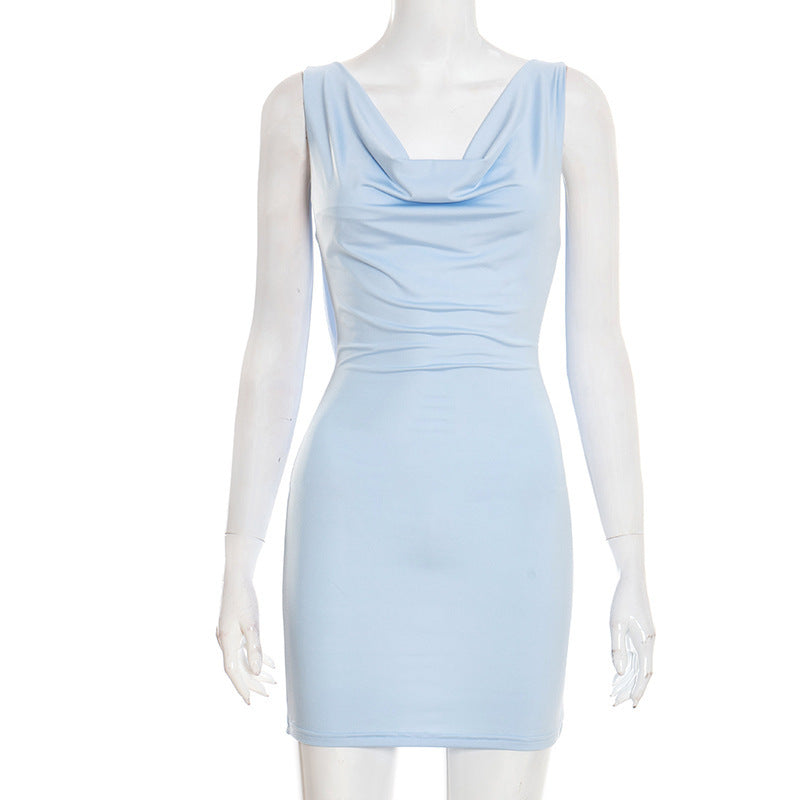Women's Summer Solid Color Casual Iron Chain Bare Back Dress