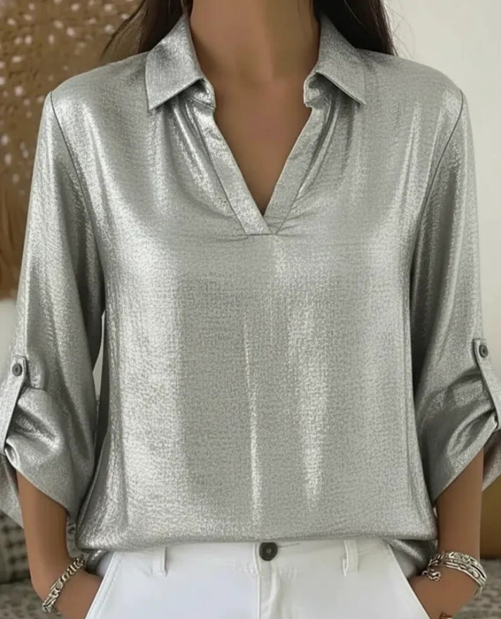 Women's Casual Loose Wear Bronzing Pocket T-shirt Tops