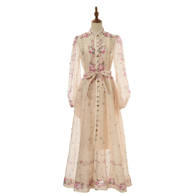 Women's Design Positioning Flower Diamond Long Wing Dress
