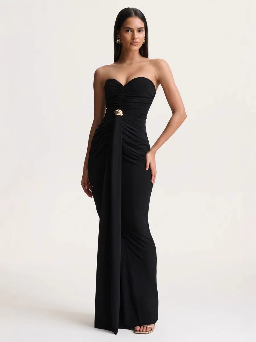Women's Elegant Pleated Three-dimensional Design High-grade Backless Dress