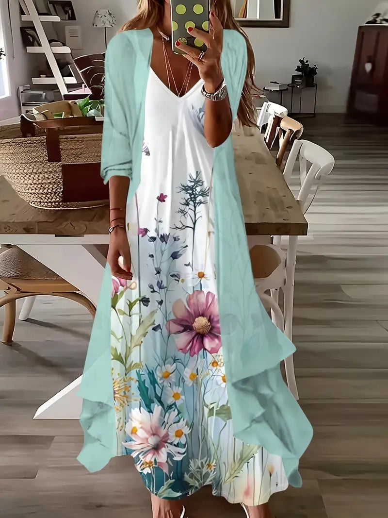 Women's Independent Floral Printed Wear Inner Two-piece Dress