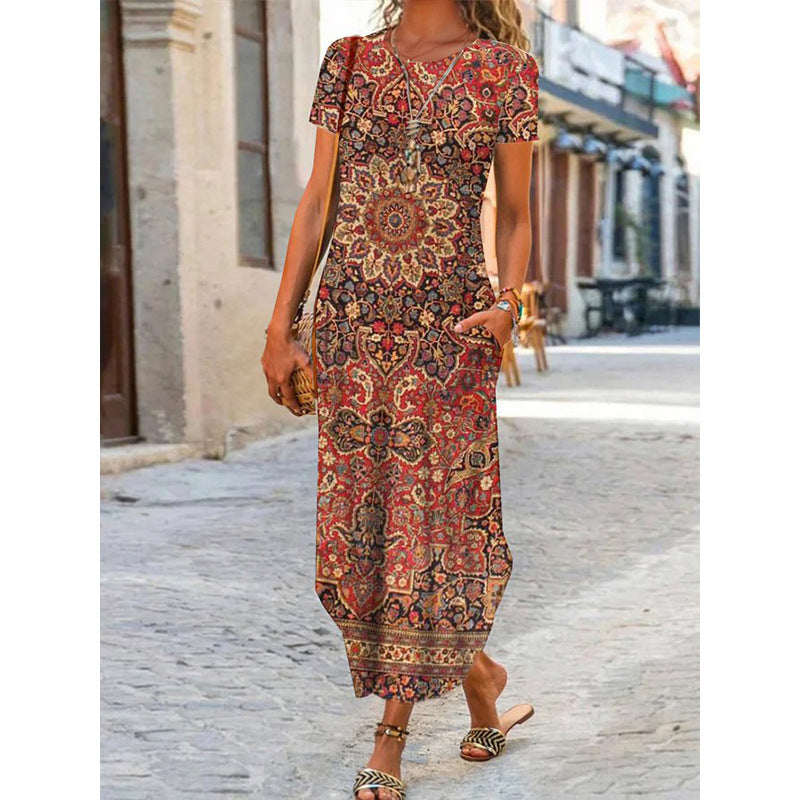 Women's Round Neck Sleeve Trendy Printed With Shorts