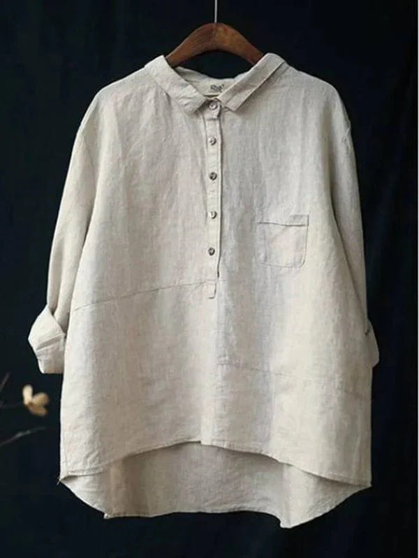 Slouchy Women's Shirt Printed Linen Fabric Blouse